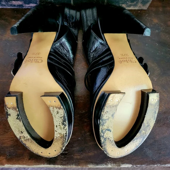 Chloe Black Patent Leather Slingback Heels with Silver Buckles Size 7 - Picture 6 of 6